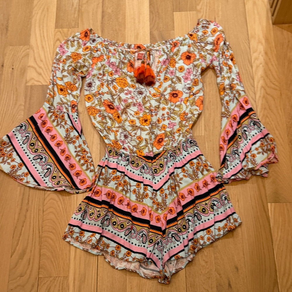 Maaji Floral Long Sleeve Romper with Bell Sleeves Size M